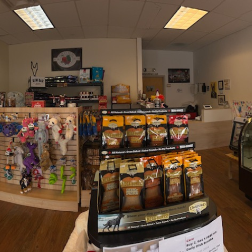 Dog and cat supplies inside of rockstar Dog Bakery