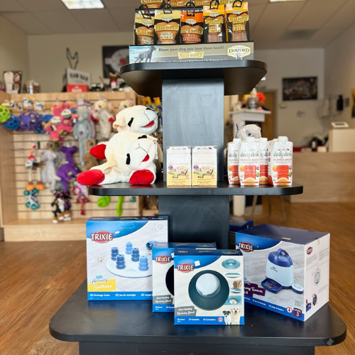 Dog and cat supplies inside of rockstar Dog Bakery