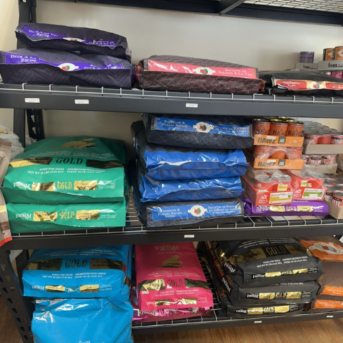 Bags of dog food inside of Rockstar Dog Bakery