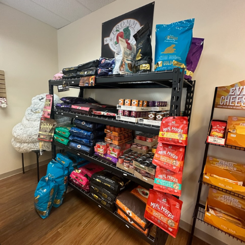 dog food and cat food inside of Rockstar Dog Bakery